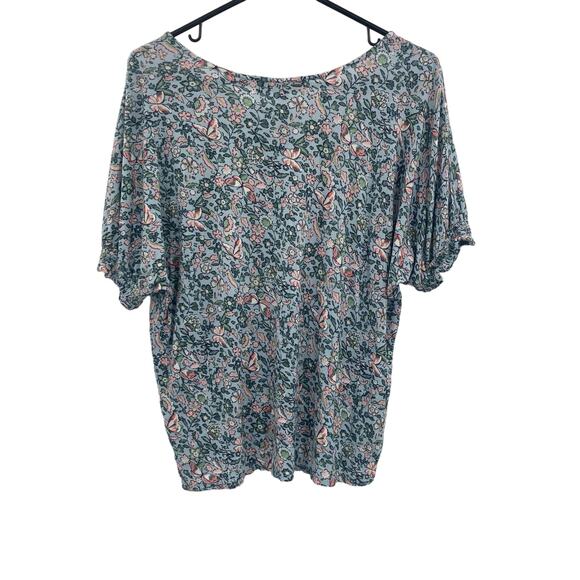 Loft Floral Butterfly Fairy Print Soft Stretchy Tee Smock Sleeves Womens Medium - Picture 2 of 8